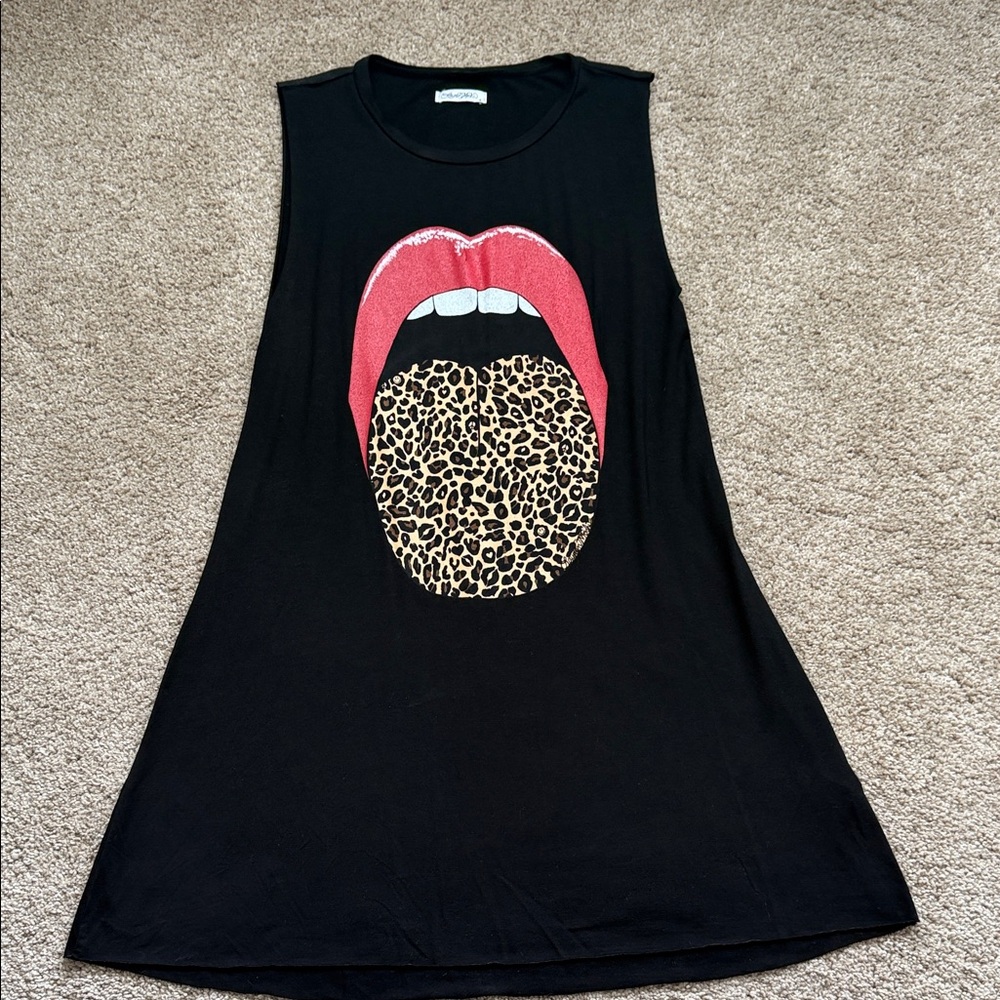 Lauren Moshi black Deanna mini dress featuring a leopard print tongue